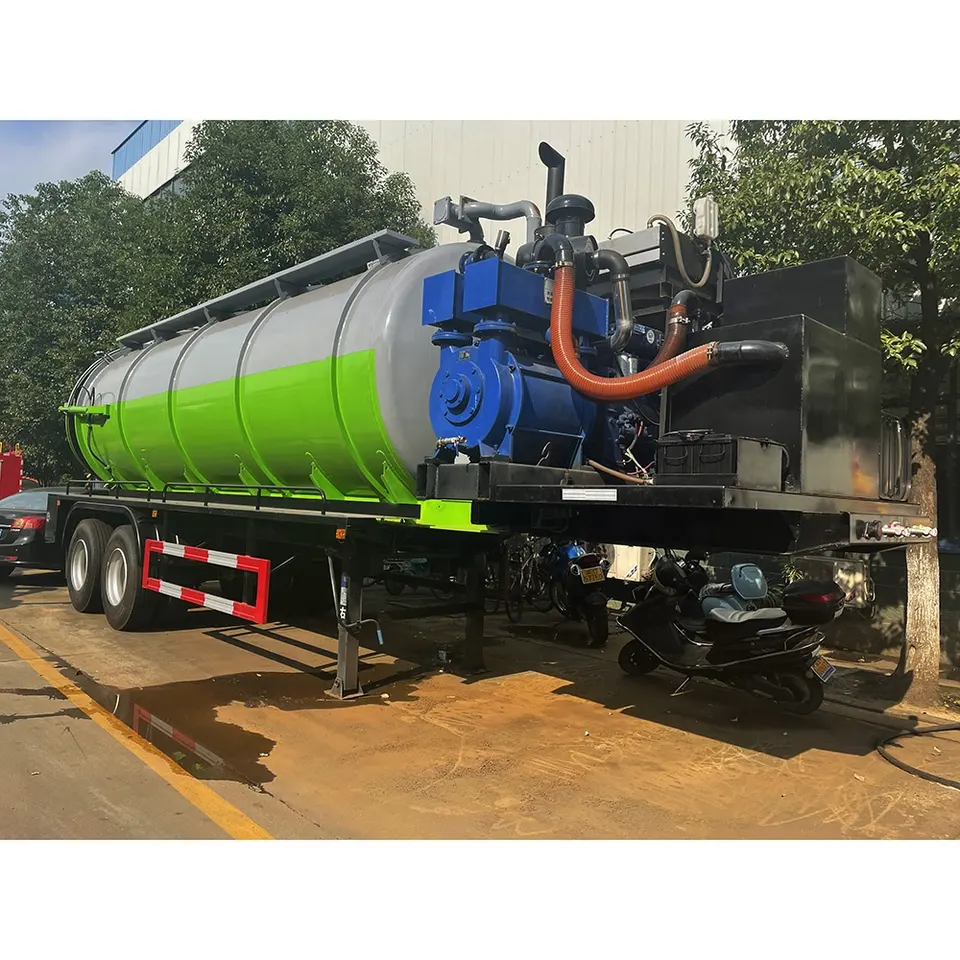 2 Axles 26cbm 26000 Liters Vacuum Sewage Suction Tank Trailers with Diesel Generator