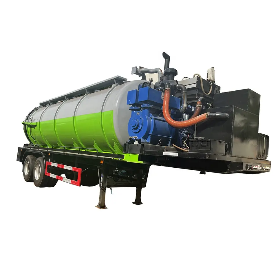 2 Axles 26cbm 26000 Liters Vacuum Sewage Suction Tank Trailers with Diesel Generator